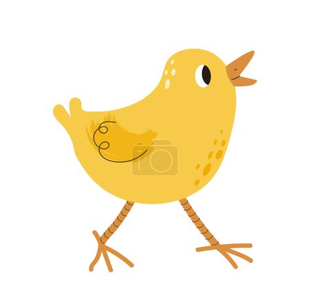 Illustration for Cute yellow chick. Baby bird with feathers. Farming and agriculture, cattle. Sticker for social networks and instant messengers. Symbol of Easter. Cartoon flat vector illustration - Royalty Free Image