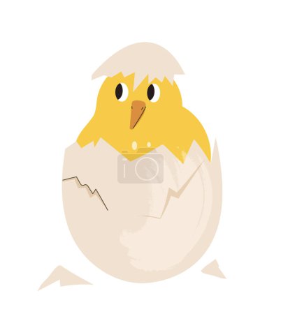 Illustration for Chicken hatching from egg. Chick in shell. Biology and zoology. Cute domestic animal. Farming and agriculture, cattle. Poster or banner for website. Cartoon flat vector illustration - Royalty Free Image