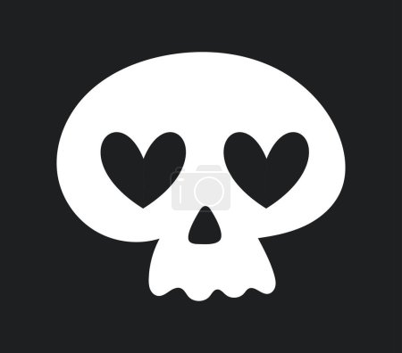 Illustration for Cute white skull icon. Love head from skeleton. Silhouette of skull with hearts in eyes. Support and romance. Sticker for social networks and messengers. PCartoon flat vector illustration - Royalty Free Image