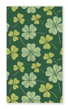 Illustration for Seamless pattern with floral elements. Repeating design element for printing on fabric. Green plants and branches. Symboil of traditional Irish holiday, shamrocks. Cartoon flat vector illustration - Royalty Free Image