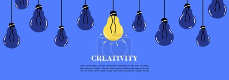 Illustration for Bright innovative idea concept. Burning light bulb next to extinct ones. Startup or business project, innovation. Art and creativity. INspiration and invention. Cartoon flat vector illustration - Royalty Free Image