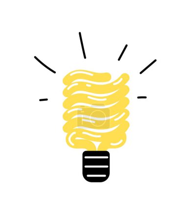 Téléchargez les illustrations : Concept d'ampoule créative. Lampe jaune. Électricité et électricité, énergie. Modèle, mise en page et maquette. Illumination et inspiration. Illustration vectorielle plate de bande dessinée isolée sur fond blanc - en licence libre de droit