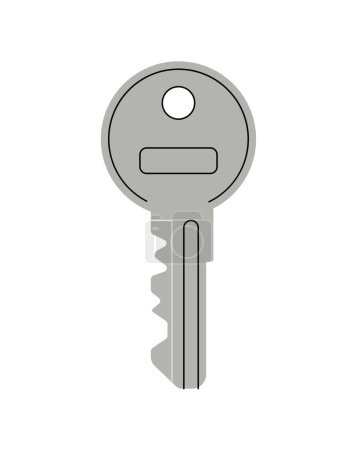 Illustration for Door key concept. Icon for website. Key for office or showcase, garage. Item for unlock mystery boxes. Safety for real estate. Cartoon flat vector illustration isolated on white background - Royalty Free Image