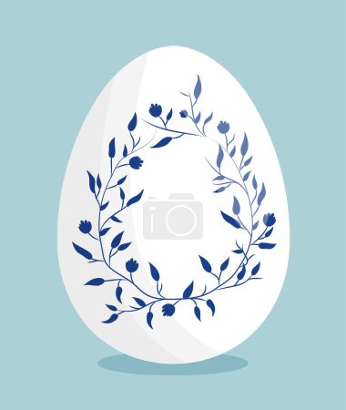 Illustration for Easter egg concept. Traditional international holiday symbol. Design element for greeting and invintation postcard. Religion and culture. Cartoon flat vector illustration isolated on blue background - Royalty Free Image