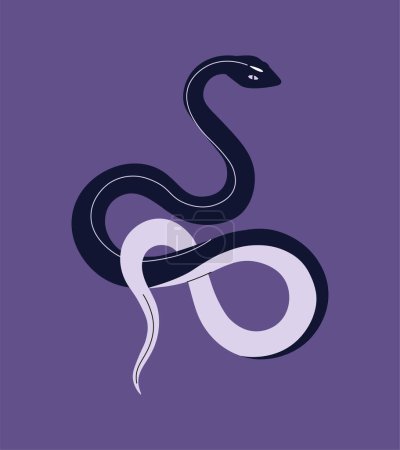 Illustration for Esoteric snake concept. Occultism and mysticism, religion. Fantasy and imagination. Sticker for social networks and messengers. Cartoon flat vector illustration isolated on violet background - Royalty Free Image