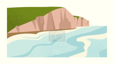 Illustration for Landscape river concept. Beach near water. Beauty and aesthetics, panorama and forest. Wildlife and flora, terrain. Cartoon flat vector illustration isolated on white background - Royalty Free Image