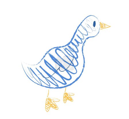 Illustration for Goose childrens drawing. Adorable bird sketch. Creativity and art. Pencils or chalks sketch. Oranement or pattern with domestic animal. Linear flat vector illusdtration isolated on white background - Royalty Free Image
