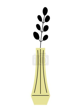 Illustration for Vase with flowers concept. Flowerpot with black leaves. Glass jug with bloom and blossom plant. Sticker for social networks and messengers. Doodle flat vector illustration isolated on white background - Royalty Free Image