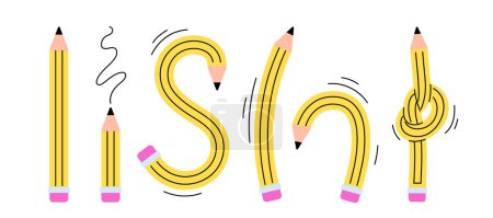 Illustration for Set of curved pencils vector. Art and creativity, pack for drawing. Studio equipment. Sketch and hand drawn. Stationery for school and office. Cartoon flat collection isolated on white background - Royalty Free Image