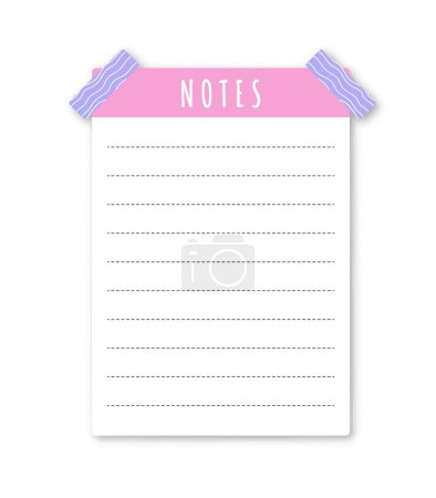 Illustration for List to notes concept. Place for notes, organizing efficient workflow. Setting goals and deadlines, time management. Textbook paper sheet. Flat vector illustration isolated on white background - Royalty Free Image