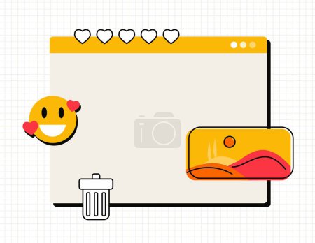 Illustration for Retro interface for computer concept. Dialog box and window, UI and UX design in 80s and 90s style. Desktop at pc. Poster or banner for website. Cartoon flat vector illustration - Royalty Free Image