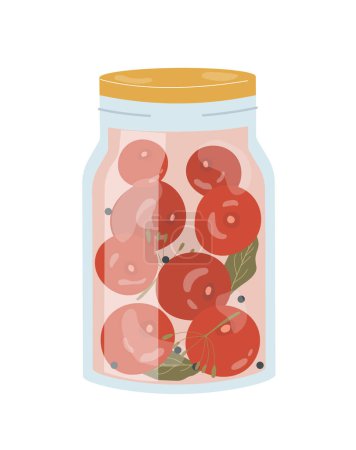 Illustration for Tomato in glass jar concept. Natural and organic product, agriculture and farming. Vegetarian diet and healthy eating, pickle. Cartoon flat vector illustration isolated on white background - Royalty Free Image