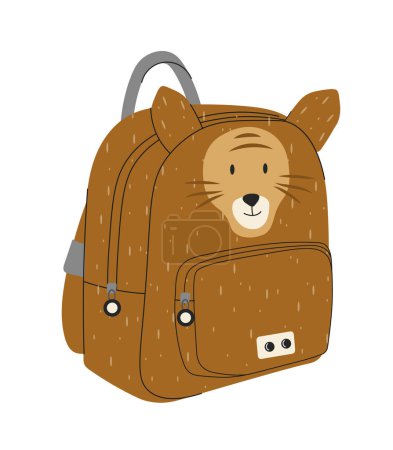 Illustration for Brown school backpack concept. Equipment for hiking and training. Fashion, trend and style. University, school or college. Cartoon flat vector illustration isolated on white background - Royalty Free Image