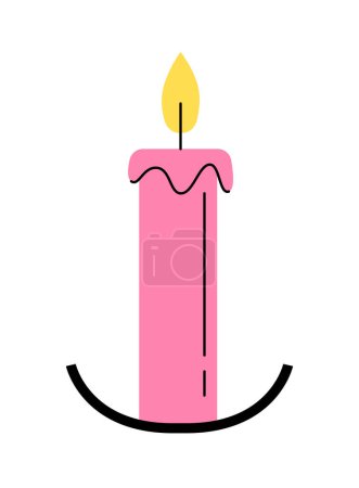 Illustration for Spa line pink candle concept. Wax tool, decor and interior element. Comfort and coziness. Aromatherapy and wellbeing. Linear flat vector illustration isolated on white background - Royalty Free Image