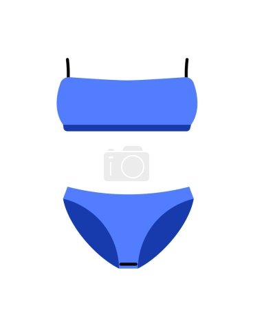 Illustration for Blue swimsuit for summer concept. Fashion, trend and style. Holiday and vacation. Apparel and garment. Poster or banner for website. Cartoon flat vector illustration isolated on white background - Royalty Free Image
