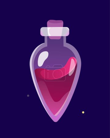 Illustration for Witch potion in flask concept. Alchemy and magic, witchcraft, sorcery. Mystic and esoteric. Poster or banner for website. Cartoon flat vector illustration isolated on starry background - Royalty Free Image