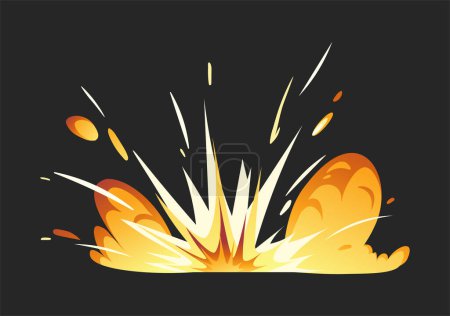 Illustration for Bomb explosion vector concept. Destruction and demolition. Movement and action, war and terrorism. Template, layout and mock up. Cartoon flat illustration isolated on black background - Royalty Free Image