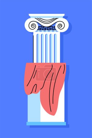 Illustration for Ancient marble column sticker concept. Ancient greek architecture. Exhibition and gallery, museum. Poster or banner for website. Cartoon flat vector illustration isolated on blue background - Royalty Free Image