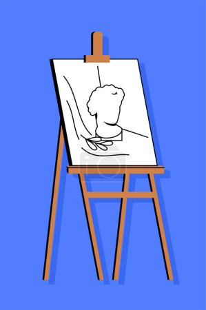 Illustration for Canvas with sketch sticker concept. Art and creativity, workshop inventory for painter and artist. Template, layout and mock up. Cartoon flat vector illustration isolated on blue background - Royalty Free Image