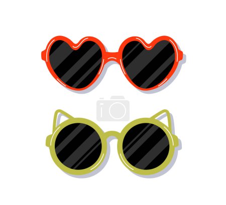 Illustration for Set of trendy sunglasses. Fashion trend and style. Accessory and item of clothing for UV protection. Poster or banner. Cartoon flat vector collection isolated on white background - Royalty Free Image
