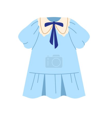 Illustration for Kids blue dress concept. Fashionable and trendy clothes for girls. Style, aesthetics and elegance. Poster or banner for website. Cartoon flat vector illustration isolated on white background - Royalty Free Image