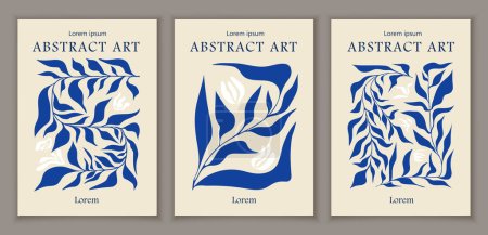 Matisse abstrakte Kunst Banner gesetzt. Minimalistische Kreativität und Kunst. Blaue traditionelle Muster. Vorlage, Layout und Attrappe. Cartoon Flat Vector Collection isoliert auf grauem Hintergrund