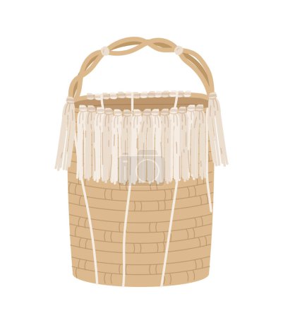Wooden basket for home decoration concept. Furniture and home interior, decor. Comfort and coziness, aesthetics and beauty. Cartoon flat vector illustration isolated on white background
