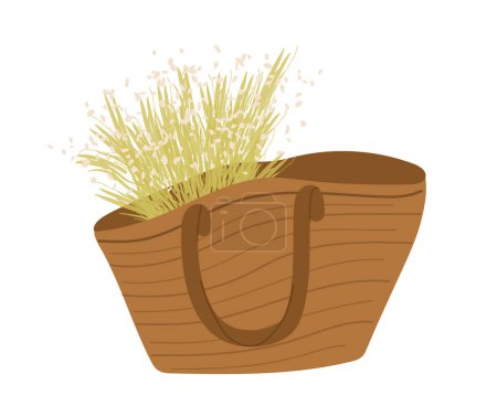 Illustration for Wooden basket with flowers concept. Comfort and coziness, element of decor and interior. Natural beauty and wild area. Cartoon flat vector illustration isolated on white background - Royalty Free Image