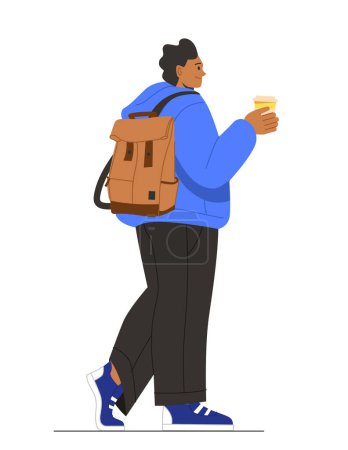 Illustration for Man with backpack sticker concept. Fashion, trend and style. Schooler or student go to university. Education and learning. Cartoon flat vector illustration isolated on white background - Royalty Free Image
