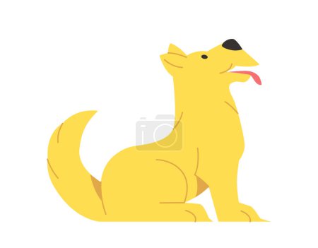 Téléchargez les illustrations : Sticker pour chien concept mignon. Adorable animal jaune assis et attendant. Joyeux animal domestique. Modèle, mise en page et maquette. Illustration vectorielle plate de bande dessinée isolée sur fond blanc - en licence libre de droit