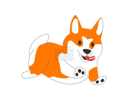Illustration for Dog cute sticker concept. Adorable white and orange pet running. Domestic animal and corgi. Poster or banner for website. Cartoon flat vector illustration isolated on white background - Royalty Free Image