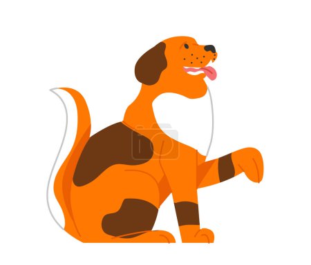 Téléchargez les illustrations : Sticker pour chien concept mignon. Adorable animal de compagnie orange et marron assis. Animal domestique donner patte. Modèle, mise en page et maquette. Illustration vectorielle plate de bande dessinée isolée sur fond blanc - en licence libre de droit