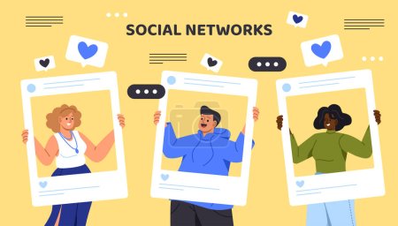 People in social networks concept. Men and women in fasting. Communication on Internet, dialogues in instant messengers. Distance online communication. Cartoon flat vector illustration