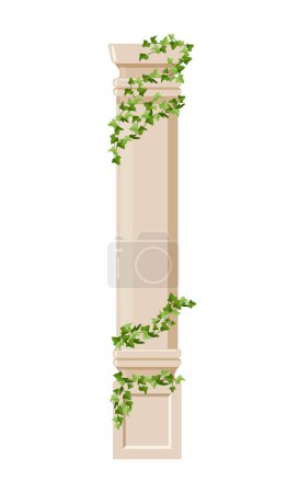 Illustration for Ivy covered column concept. Traditional greek and Rome architecture element with plants. Poster or banner for website. Cartoon flat vector illustration isolated on white background - Royalty Free Image
