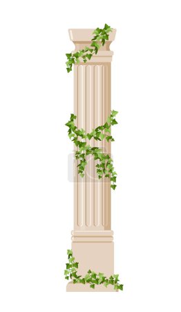 Illustration for Ivy covered column concept. Traditional greek and Rome architecture. Culture and traditions, history. Decor element. Cartoon flat vector illustration isolated on white background - Royalty Free Image