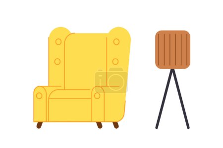 Illustration for Living room interior element concept. Yellow armchair for house. Comfort and coziness in home. Poster or banner for website. Cartoon flat vector illustration isolated on white background - Royalty Free Image