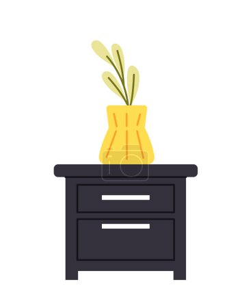 Illustration for Living room interior element concept. Yellow flowerpot with plant at table for house. Furniture and decor. Poster or banner for website. Cartoon flat vector illustration isolated on white background - Royalty Free Image