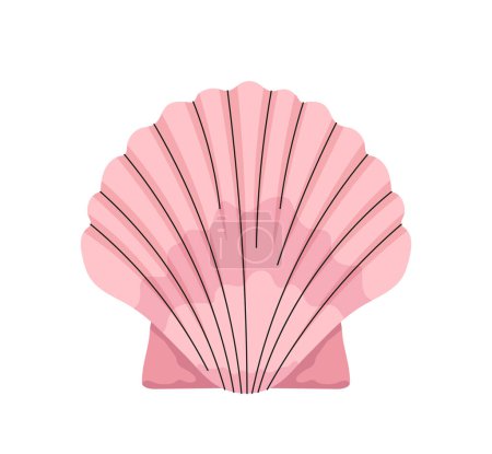 Sea shell concept. Natural sea and underwater object. Pink aquatic and tropical mollusk. Template, layout and mock up. Cartoon flat vector illustration isolated on white background