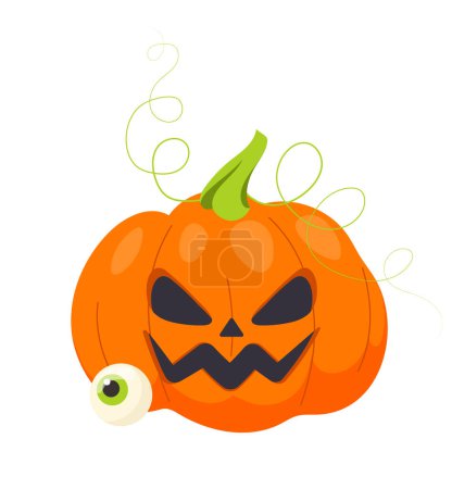 Illustration for Halloween pumpkin concept. Character for international holiday of fear. Vegetable with eye. Fantasy and imagination. Cartoon flat vector illustration isolated on white background - Royalty Free Image