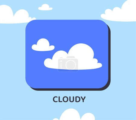 Illustration for Weather effect cloudy concept. Design element for mobile forecasting application. UI and UX interface. Poster or banner. Cartoon flat vector illustration isolated on sky background - Royalty Free Image