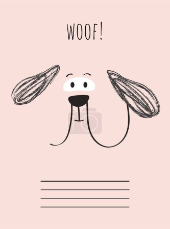 Illustration for Dogs doodle postcard concept. Minimalistic creativity and art. Linear puppy. Typography and calligraphy. Graphic element for website. Cartoon flat vector illustration isolated on pink background - Royalty Free Image