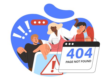 Illustration for Error 404 at webpage concept. Page not found. Error with access to website. Wrong address and broken link, technical problems. Cartoon flat vector illustration isolated on white background - Royalty Free Image
