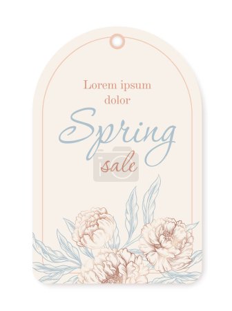 Illustration for Label flowers boutique concept. White square tag with spring sale. Discounts and promotions. Marketing and commerce. Template and layout. Cartoon flat vector illustration isolated on white background - Royalty Free Image