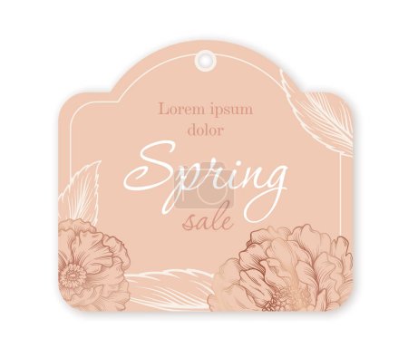 Illustration for Label flowers boutique concept. Beige tag with spring sale. Discounts and promotions. Marketing and commerce. Graphic element for website. Cartoon flat vector illustration isolated on white background - Royalty Free Image