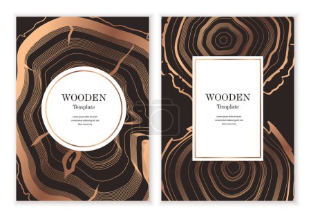 Illustration for Tree ring template poster set. Abstract creativity and art. Beauty, aesthetics and elegance. Wooden template. Booklet and leaflet. Cartoon flat vector collection isolated on white background - Royalty Free Image