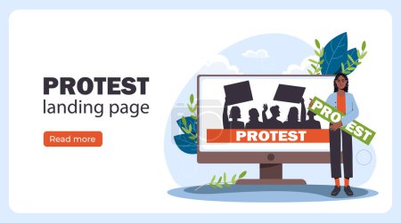 Illustration for Political protest poster. Activists at rally. Youth nation. Tolerance, unity and respect. Freedom of speech. Landing webpage design. Cartoon flat vector illustration isolated on white background - Royalty Free Image
