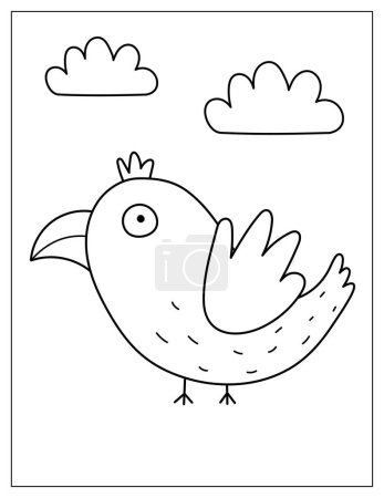 Ilustración de Dibujo para colorear con un pájaro espeluznante volador. Niños imprimir con un cuervo para colorear libro. Ilustración vectorial - Imagen libre de derechos