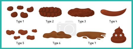 Illustration for Bristol stool set with different types of poo. Human feces collection from constipation to diarrhea. Vector illustration - Royalty Free Image