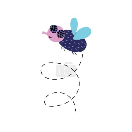 Ilustración de Lindo personaje de mosca en el aire en estilo de dibujos animados. Divertido insecto volador elemento aislado. Impresión para diseño de niños. Ilustración vectorial - Imagen libre de derechos