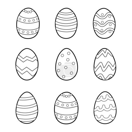 Illustration for Easter doodle eggs with ornament coloring page. Spring holidays black and white elements for coloring book. Vector illustration - Royalty Free Image